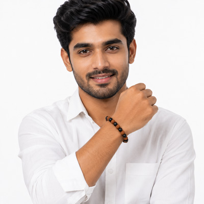 Rudraksha Karungali Bracelet on a model wrist